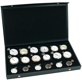 RJ Displays Black Pocket Watch Display Case Storage Box for 18 Pocket Watches, Jewelry findings, Gemstone, Coins, Beads