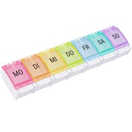 WELLGRO Pill Box for 7 Days, Pill Box, 1 Compartment per Day, Hinged Lid with Press Closure, Material: BPA-Free Plastic (PP), Choice of Colours, Colour: Multicoloured