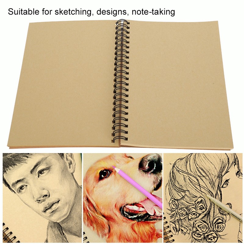 4Pcs Kraft Paper Sketchbook Retro Sketch Pad HandPainted Thick Art