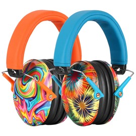 PROHEAR 032 - Paquete de 2 protectores para los oídos para niños, NRR 25 dB, orejeras de seguridad ajustables para eventos deportivos, conciertos, aeropuertos, naranja y azul