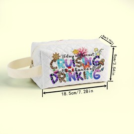 SuoSycorax Cruise Drinking Printed Quilted Makeup Pouch for Women - Velvety Polyester Cosmetic Organizer w/Triple Compartments, Travel & Makeup Brush Holder