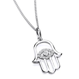 Old English Jewellers 925 Sterling Silver Sparkling CZ Hand of Hamsa Pendant Necklace 16 18 20 inch (0)