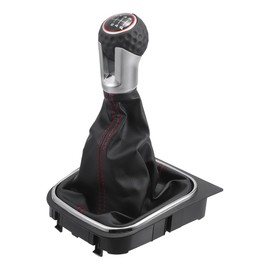 Partuto 6 Speed Manual Shift Knob with Boot Cover - Car Shift Lever Knob with Cover - for VW Golf 5 2003-2008 Faux Leather Black Silver Tone - 1 Pc