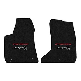 Lloyd Mats Custom-Fit Carpeted Floor Mats Premium Luxury Car Floor Liners for Dodge Charger AWD 2015-ON - Red Charger + SRT Hellcat Logo (Charcoal, 2PC - Fronts)
