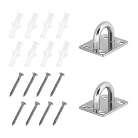 Befun 2PCS Square Pad Eye Plate, M8 Oblong Eye Pad Plate Stainless Steel Suspension Ceiling Hook Marine Hardware Staple Hook Ring Loop with Screws for Swing Suspension