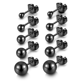 JSDDE Black Round Ball Stud Earrings Stainless Steel Cartilage Hypoallergenic Studs Earrings for Women Men 3mm-8mm 5 Pairs