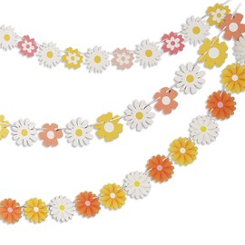 3 Streifen Gänseblümchen Girlande Geburtstag Deko Retro Boho Stil für Kindergeburtstag, Partydekoratio