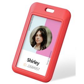 Uniclife 3 Pack Sliding ID Badge Holder Vertical Hard Plastic Case with Clear Window Red Card Protector Pouch for Office School ID Credit Cards Proximity Key Cards Driver’s Licenses and Passes