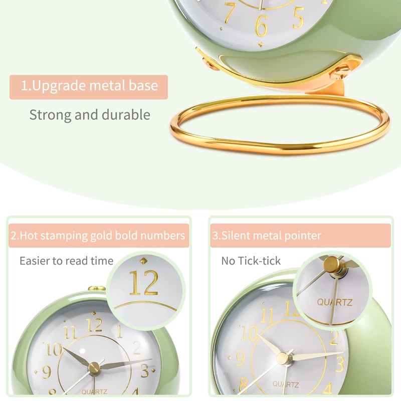 Tetino Analog Alarm Clocks,Retro Backlight Cute Simple Design Small Desk
