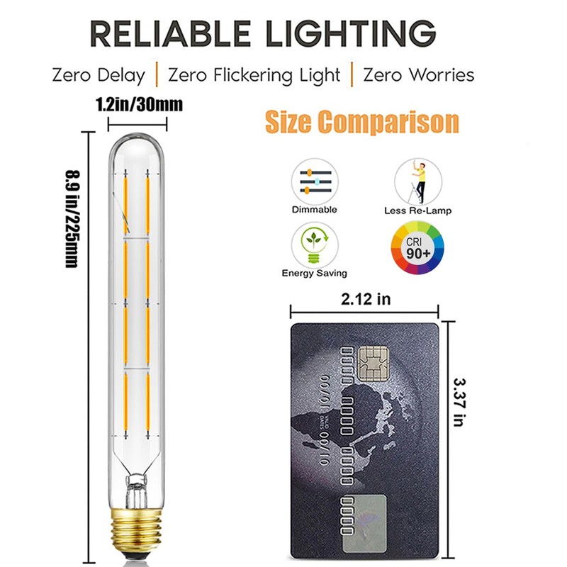 Duoled T10 Tubular Light Bulbs,E26 Dimmable Led Bulbs,8W Led Edison