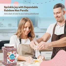Dependable Food Rainbow Nonpareils – 38 Oz. Bulk Container - Gluten-Free, Kosher, Colorful Ball Sprinkles for Decorating, Cupcakes & More - Resealable Jar