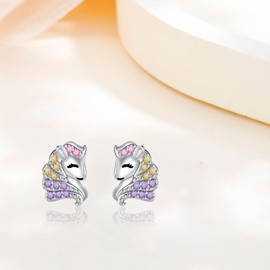 J.MUEN Unicorn Earrings for Women 925 Sterling Silver Stud Earrings Hypoallergenic Jewellery Gifts for Women, Cubic Zirconia