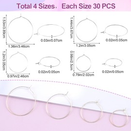 OIIKI 120PCS Earring Beading Hoops for Jewelry Making, 4 Sizes Silver Plated Hoop Earring Findings, Open Hoops, Metal Earring Rings, Round Earring Beading for DIY Jewelry Crafts for Women