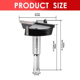 Mollom 3" (76mm) Forstner Drill Bit for Precise Woodworking with Durable YG8 Carbide Thickness of 2.0mm,This Hinge Cutter Tool is Ideal for Hard Wood, Plastic, Plywood