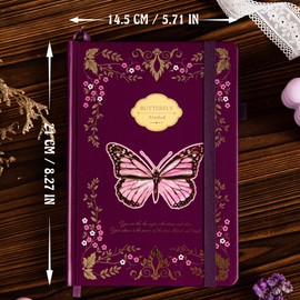 TIEFOSSI Butterfly Journals for Women Men, College Ruled Journals for Writing, Lay Flat Notebook,320 Numbered Pages A5 Journaling