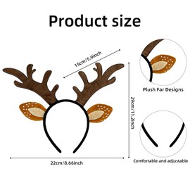 Ycfish ​Deer Antler Headband, Reindeer Headband, Christmas Reindeer Ear Headband, Brown Antler Headband, Party Favor Deer Antler Hair Hoop