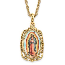 Auriga Fine Jewelry Fashion Symbols of Faith Gold-tone Enameled Our Lady of Guadalupe Rope Chain Necklace 24"
