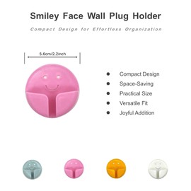 Louney Smiley Face 4-Pack Plug Wire Holders - Adhesive Power Outlet Hooks for Cord Management - Versatile Wall Mount Key Holders for Home and Office Use