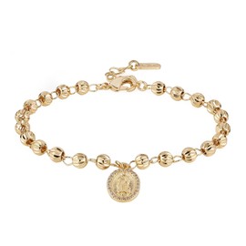HZMAN 14K Gold Plated Virgin Mary Rosary Bead Bracelet Dainty Virgin of Guadalupe Adjustable Link Bracelets for Women Girl Party Wedding Jewelry Gift