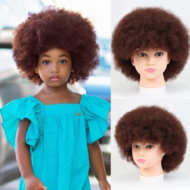 MKJVEN Small Afro Wigs for Kids 4-10,70S Afro Wig Small Style Adjustable Brown Afro Kids Wig 115Gram Glueless Wear For Daily (Small,33#)