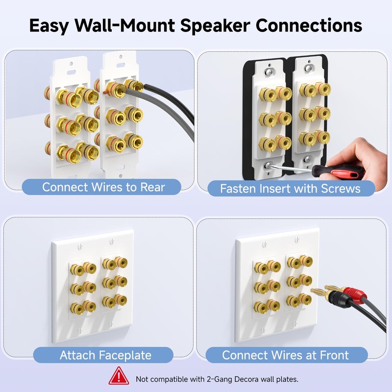 Cable Matters Double Gang Speaker Wire Wall Plate, Gold Plated