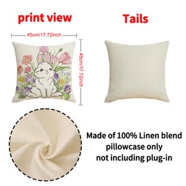 FOSDICK 2 PCS Cushion Cover, Spring Cushion Covers, 45x45 cm Cushion Covers Rabbits Flowers Decorative Throw Pillow Covers, Animal Cushion Covers Pillowcases for Livingroom Couch Sofa, White