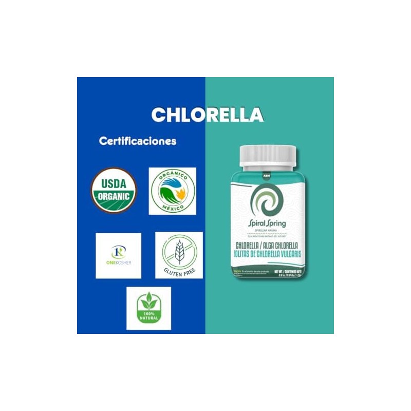 Alga Chlorella 100 Natural en Bolitas, Suplemento Herbal para Salud