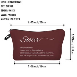 Livel lhood Sister Makeup Bag Small Organizer Zipper Pouch You Are Braver Stronger More Beautiful Cosmetic Bag Inspirational Present for Sisters Besties Women Friends