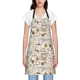 Smooffly Coffee Set Patterns Apron Adjustable Bib Chef Aprons Cooking Apron Unisex Women Men Aprons Perfect for Home Kitchen, Baking, Gardening, Restaurant, Coffee house BBQ
