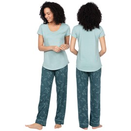 PajamaGram PJs for Women Set - Cotton Women Pajamas, Green Floral, M 8-10