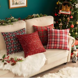 BrightGlow Fabric Sold by the Metre Checked Christmas Fabrics with Snowflakes Christmas Pattern Fabric Squares Decoration Fabric with Gingham Pattern Sewing Fabric DIY Fabric Checked Fabric for Sewing