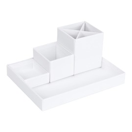 Bigso Box of Sweden Schreibtisch Organizer für Stifte, Büroklammern, Haftnotizen usw. – Sortierkasten mit 4 Fächern – Ordnungssystem aus Faserplatte und Papier – weiß
