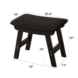 Foot Stool,Ottoman and Footstool,Small Sofa Foot Rest,Bamboo Foot Stool Under Desk,Extra Seating for Living Room, Bedroom and Kitchen (Black Stool Legs - Black Surface)