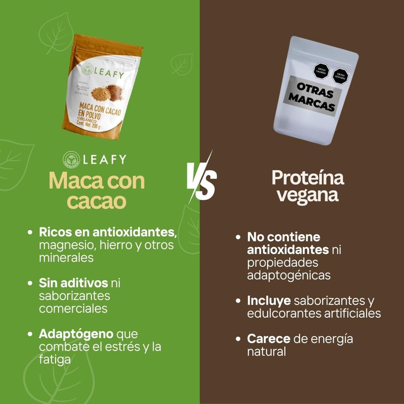 Leafy Maca con Cacao Natural y Orgánico Sin Azúcar 200g