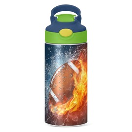 American Football Kids Water Bottle with Straw Lid Insulated Stainless Steel Reusable Tumbler Leakproof Vacuum Boys Girls Toddler School Sports 12oz