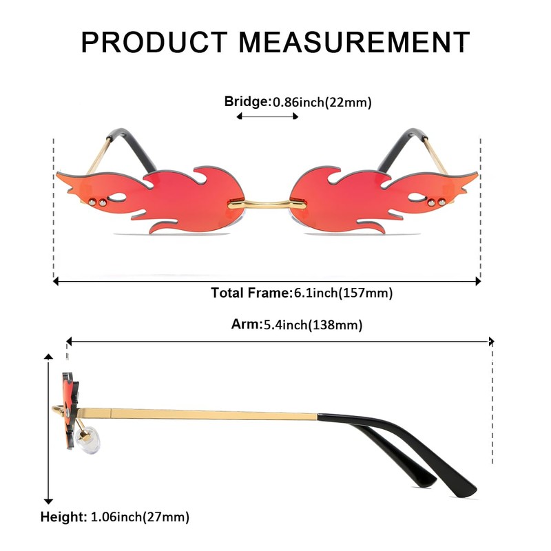 VEOFEMLEA Flame Sunglasses Fire Sunglasses Funky Cool Festival Glasses For