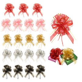 PATIKIL 20 Pcs Large Pull Bow Gift Wrapping, 9 Inch Ribbon Organza Black/Gold/Silver/Pink/Red Bows for Gift Wrapping Wedding Baskets Car