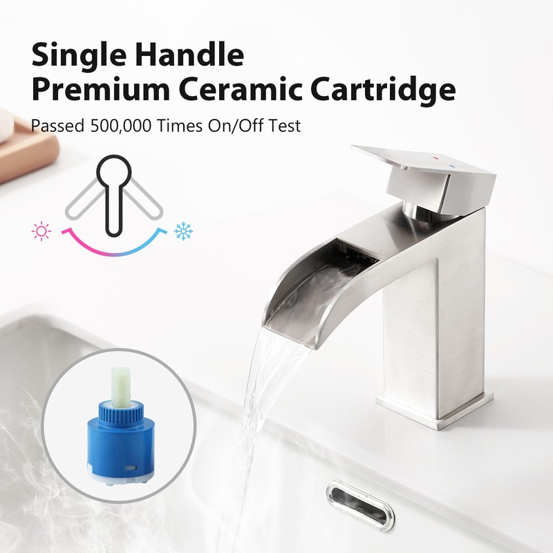Faustina Wide Open Spout Waterfall Bathroom Faucet Single Handle,Single Hole
