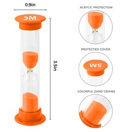 TeacherFav Sanduhr für Kinder – 5-Minuten-Set mit 4 Stundengläsern – orange Farbe – mit Acryl überzogen für Klassenzimmer, Zuhause und Kinderzimmer