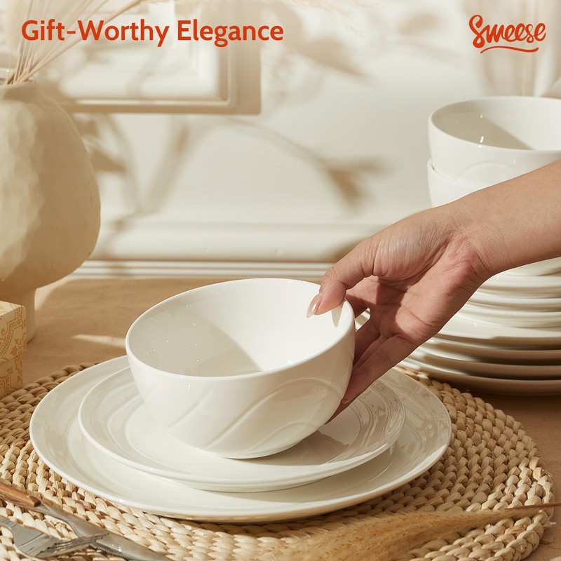 Sweese Porcelain Dinnerware Sets for 6, 18 Pieces Ceramic Plates