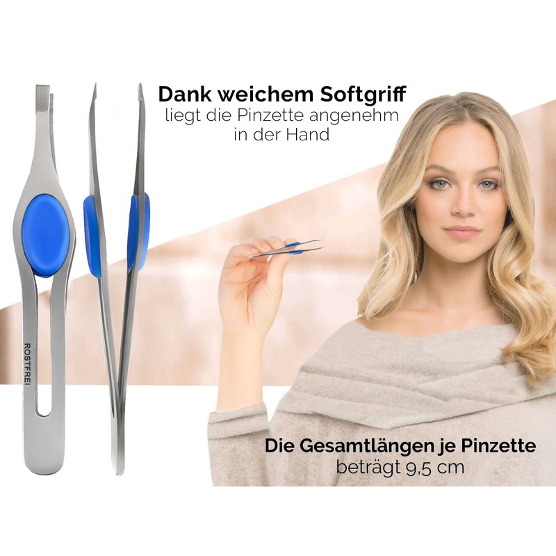 Eyebrow Tweezers Slicker Tweezers Set Angled Pointed Straight with Non-Slip