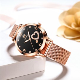 devaco Women's Watches,Rose Gold Diamond Quartz Wristwatch, Fashionable Square Waterproof Date Ladies' Watch
