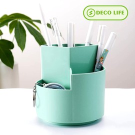 Deco Life® Rotating Pencil Holder Desk Tidy Cosmetic Storage Box Pen Pot Rotating Makeup Organiser Multipurpose Desktop Organiser Storage Pencil Pot Office Organiser (white)