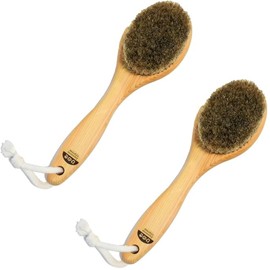 Body Brush, Short Handle 9 inches, Set of 2 - Horse Hair, Japanese Hinoki Tree Wooden Handle
