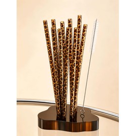 Fanquility 10Pcs Reusable Leopard Straws Cute Cheetah Print Straws