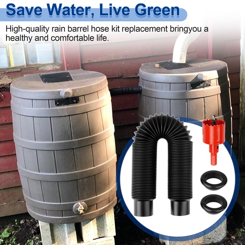 Rain Barrel Hose Connector Kit to Link Rain Water Collection