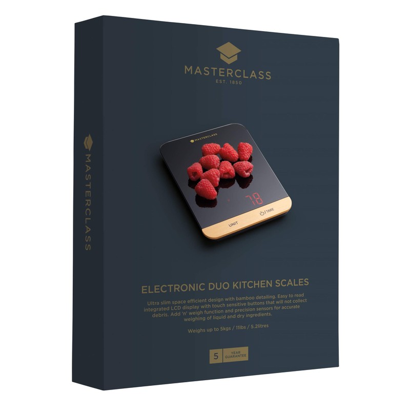 MasterClass Compact Digital Kitchen Scales in Gift Box, Plastic/Bamboo, Black,