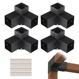 VEVOR Pergola Bracket Kit 4''x4'', 4pcs 3-Way Heavy Duty Corner Bracket Woodworks DIY Post Base Kit, Easy Installation Wooden Beams for Gazebos, Patio Pergolas, Log Cabin Outdoor Pergola Hardware