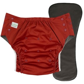 Pull On Cloth Diaper 2.0: Special Needs Teens and Adults Protective Briefs with Insert for Incontinence or Bedwetting (Medium, Deep Red)
