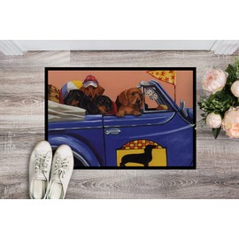 Caroline's Treasures PPP3259JMAT Dachshund Dachsmobile Doormat 24x36 Front Door Mat Indoor Outdoor Rugs for Entryway, Non Slip Washable Low Pile, 24H X 36W